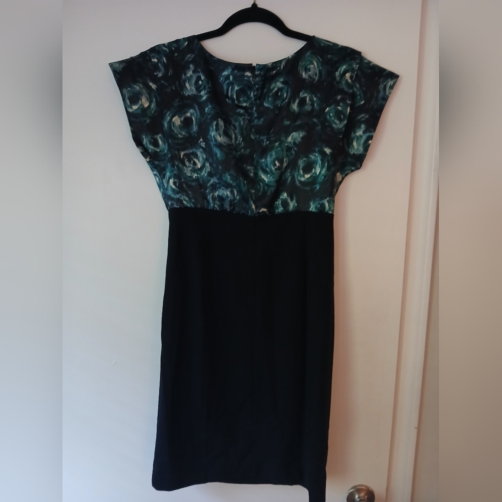 Ann Taylor Blue Black Floral Art Silk Satin Blouse Work Cocktail Dress- 2 - Picture 11 of 12